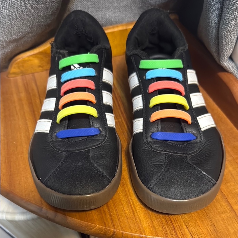 adidas Kids Black Sneakers with Rainbow Stripes